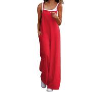 Womens Long Jumpsuits Overall Dungarees Playsuits Women 2024 Petite Floral Sleeveless Baggy Rompers 2024 Party Loose Fit Jumpsuits Flowy Beach Long Sleeve Bodysuit Women (Red, XL)