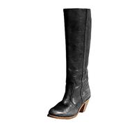 Women's Long Knee Boots Vintage Pu Leather Boots Slip-On Mid High Boots Thick Cone Heel Knight Boots Solid Color Versatile Casual Boots