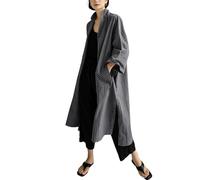 Womens Long Linen Blazer Jackets Slouch Open Front Coatigan Elegant Cotton Linen Shirt Dress with Side Slit Ladies Longline Cardigan Lightweight Duster Trench Coat Dark Gray M