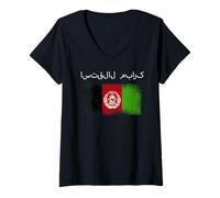 Womens Long Live Afghanistan Pashto Language Afghan Pride V-Neck T-Shirt