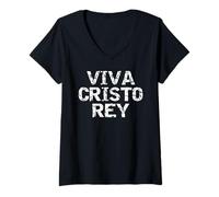 Womens Long Live Christ the King Catholic Spanish Viva Cristo Rey V-Neck T-Shirt