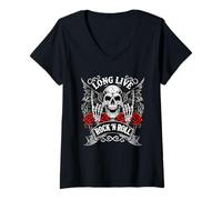 Women's Long Live Rock And Roll Rock&Roll Vintage Electric Guitars V-Neck T-Shirt