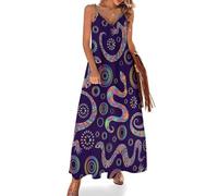 Womens Long Maxi Dress Casual Adjustable Spaghetti Strap V Neck Sundresses, Bright Lizards and Snakes