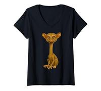 Womens Long Neck Tarsier Drawing Jungle Weirdo Art Design V-Neck T-Shirt