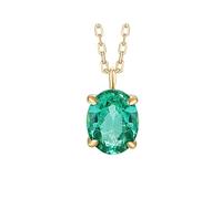Womens Long Necklace, Long Necklace Chain with 1ct 4 Claws Oval Shape Emerald Pendant 9K Yellow Gold