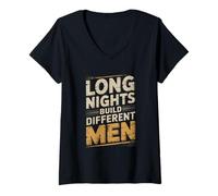 Women's Long Nights Build Different Men Hustle V-Neck T-Shirt