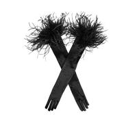 Dents Gloves Womens Long Satin Ostrich Feather Glamorous Opera Black Tie Gloves