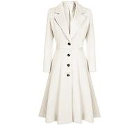 Women's Long Overcoats Single Breasted Wool Blend Coat Lapel Collar Long Length Slim Waist Umbrella Hem Warm Jackets Vintage Elegant Casual Formal Fall Winter Ladies Outerwear Beige, XXL