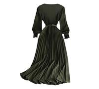 Women's Long Pleated Dress - Chic and Elegant Solid Colour Casual Loose Vintage Elastic Fluid Autumn Winter Temperament Tunic Versatile Dress for Prom Party 2025