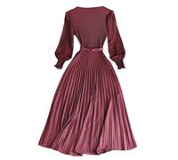 Women's Long Pleated Dress - Chic and Elegant Solid Colour Casual Loose Vintage Elastic Fluid Autumn Winter Temperament Tunic Versatile Dress for Prom Party 2025