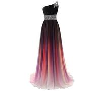 Women's Long Prom Dress Gradient Color Floor Length Evening Party Gowns One Shoulder Strap Slimming Fit Frocks (Multicolour 1,3XL)
