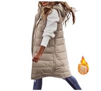 Women's Long Puffer Gilet Longline Casual Quilted Jacket Thick Hooded Bodywarmer Jacket Vest Full Zipper Sleeveless Down Trench Coats Thickened Warm Windbreakers Padded Waistcoat with Pocket
