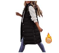 Women's Long Puffer Gilet Longline Casual Quilted Jacket Thick Hooded Bodywarmer Jacket Vest Full Zipper Sleeveless Down Trench Coats Thickened Warm Windbreakers Padded Waistcoat with Pocket