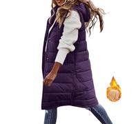 Women's Long Puffer Gilet Longline Casual Quilted Jacket Thick Hooded Bodywarmer Jacket Vest Full Zipper Sleeveless Down Trench Coats Thickened Warm Windbreakers Padded Waistcoat with Pocket