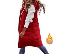 Women's Long Puffer Gilet Longline Casual Quilted Jacket Thick Hooded Bodywarmer Jacket Vest Full Zipper Sleeveless Down Trench Coats Thickened Warm Windbreakers Padded Waistcoat with Pocket