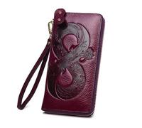 Women's Long Purse Vintage Genuine Leather Woman Wallet Floral Real Cow Purse Ladies First Layer Cowhide Clutch Bag(Purple Wallet)