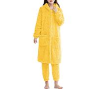 Women's Long Pyjamas Set, Women's Winter Fleece Loungewear, Oversized Winter Thick Women's Pyjamas, Fleece Sleepwear, Pijamas Suit on Loose Home Wear, Autumn, Winter House Coat, yellow, L