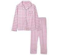 Women's Long Pyjamas Two Piece with Button Placket Pyjamas Set Long Sleeve Satin Leisure Suit Loungewear Elegant Autumn Winter, pink, M