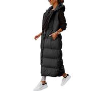 Women's Long Quilted Vest Hooded Maxi Length Sleeveless Puffer Vest Padded Coat Winter Outerwear, Black, M