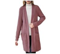 Women's Long Ribbed Knit Open Front Cardigans with Pockets, Shawl Collar Long Sleeve Long Cardigans for Women UK Sweater Coat for Fall Winter Layering Knit Cardigan Wine