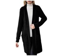 Women's Long Ribbed Knit Open Front Cardigans with Pockets, Shawl Collar Long Sleeve Long Cardigans for Women UK Sweater Coat for Fall Winter Layering Knit Cardigan Black