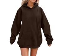 Women's Long Ribbed Velvet Hoodie, Solid Colour Hoodies, Sweatshirts, Vests and Sweatshirts, Oversized Dress, Comfortable Hoodie, Autumn Winter Warm Lightweight Sweatshirts, Breathable, #01-café, 3XL