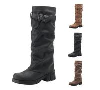 Womens Long Riding Boots Cow Boy Boots Womens Long Suede Chunky Low Block Boot With Buckle Retro Knee-High Boot Comfortable Winter Booties Fall Western Bootie Tall Cowgirl Booties