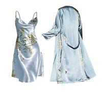 Women's Long Satin Pattern, Dressing Gown Women's Satin Silk, Two Piece Sexy V Neck Spaghetti Nightdress Bathrobe Sleepwear Set Elegant Night Dress Lightweight Negligee Nightgowns, Mint Green, XL