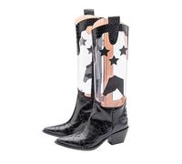 Women's Long Shaft Boots Autumn and Winter Large Sizes Mid Boots Pointed Toe Mid Boots with Block Heel Transparent Hollow Fashionable Women's Boots Women Knee-High Boots, black, 8 UK