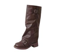 Women's Long Shaft Boots, High Sheep Leather Boots with Heel, Elegant Mid-Height Boots with Belt Buckle, Knee-High Ankle Boots, Non-Slip Knight Boots, Elegant Fashionable Women's Boots, Brown1, 6 UK