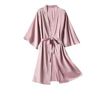 Women's Long Silk Bathrobe - Bath Poncho Sexy Plain Dressing Gown Wide Sleeves Kimono Robe Lightweight and Thin Sauna Gown Loungewear with Belt V-Neck Kimono for Wedding Bridal Party, pink, XXXXL