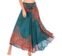 Women's Long Skirts 2 in 1 Bohemian Breezy Beach Gypsy Boho Hippie Skirt Elastic Waist Floral Print Vintage Long Maxi Skirt Sexy Halter or Strapless Dress Side Wrap Boho Skirt with Asymmetric Hem