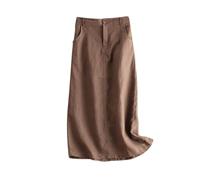 Women's Long Skirts Solid Summer Casual A-line Cotton Linen Skirts with Pockets Loose Retro Vintage Elasticated Waist Skirts Smart Casual Work Skirt Beach Holiday Party Long Skirt Khaki