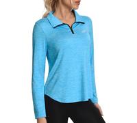 Women's Long Sleeve 1/4 Zip Running Top UPF 50+ Quick Dry Lightweight Activewear T-Shirt with Thumb Holes for Gym Yoga Golf Hiking Blue