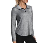 Women's Long Sleeve 1/4 Zip Running Top UPF 50+ Quick Dry Lightweight Activewear T-Shirt with Thumb Holes for Gym Yoga Golf Hiking Grey