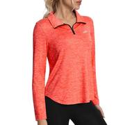Women's Long Sleeve 1/4 Zip Running Top UPF 50+ Quick Dry Lightweight Activewear T-Shirt with Thumb Holes for Gym Yoga Golf Hiking Orange