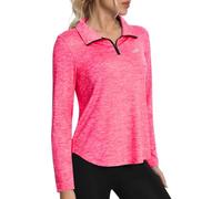 Women's Long Sleeve 1/4 Zip Running Top UPF 50+ Quick Dry Lightweight Activewear T-Shirt with Thumb Holes for Gym Yoga Golf Hiking Pink
