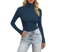 Womens Long Sleeve Base Layer Tops Ladies Turtle Neck Thermal Underwear Lightweight Slim Fit Basic Pullover Top Dark Green