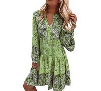 Women's Long Sleeve Beach Dress, Boheme Dress Women's Flowy Flower Print Casual Mao Collar Loose Fit Chic and Elegant Classics Streetwear Comfortable Holiday Splicing Dress