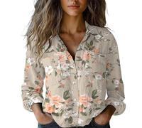 Women's Long Sleeve Beach Shirt, Women's Plus Size Printed Casual Slim Fit Chic And Elegant Comfortable Classic Goblet Top Vintage Everyday Holiday Top