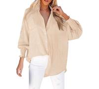 Womens Long Sleeve Blouse Tops Casual T Shirt Top Women's Striped Button Down Shirts Puff Sleeve Oversized Blouses Loose Tunics Business Work Tops Color Long Sleeve Shirt V Neck (Yellow, L)