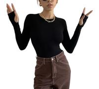 Women's Long Sleeve Bodysuit, Ribbed Solid Crew Neck Body Suits Leotard Undershirt, Slim Fit Casual Leotard Tops, Stretchy Basic Jumpsuit One Piece Bodysuits with Snap Closure Soft Going Out Leotards