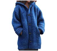 Women's Long Sleeve Cardigan with Hood Autumn Winter Outwear with Pockets Chunky Knit Winter Cardigan Elegant Knitted Jumper Long Tops Blouse Pullover Sleeves Long Pullover Top, navy, XXXXXL