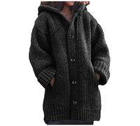 Women's Long Sleeve Cardigan with Hood Autumn Winter Outwear with Pockets Chunky Knit Winter Cardigan Elegant Knitted Jumper Long Tops Blouse Pullover Sleeves Long Pullover Top, black, M