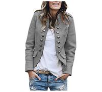 Women's Long Sleeve Casual Blazer Solid Color Work Office Business Button Open Front Cardigans Jacket Suit Gray
