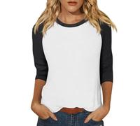 Womens Long Sleeve Casual Crewneck Baseball Sweatshirts Loose Fit Plus Size Drop Shoulder Color Block Patchwork Comfy Soft Cotton Pullover Sweaters Tops Black