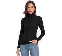 Women's Long Sleeve Casual Lightweight Turtleneck Top Slim Fit Thermal Active Layer Shirts, Black, XL
