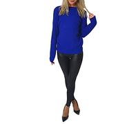 Womens Long Sleeve Chunky Knitted Jumper Ladies Plain Crew Neck Fishnet Knit Baggy Sweater Top Size UK 8-22 Royal Blue