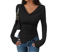 Women's Long Sleeve Cowl Neck Shirts Slim Fit Going Out Tops Blouses Fall Outfits Fashion Clothes(Black,XXL)