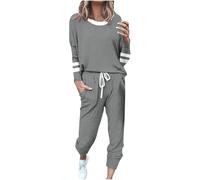 Womens Long Sleeve Crewneck Color-blocked stripes Outfit Jogger Tracksuit Set Sweatshirt Sweatpants Wear 2 Piece Ladies Fall Tracksuits Comfort Coat Tops Trousers Fashion Four Seasons Clothing